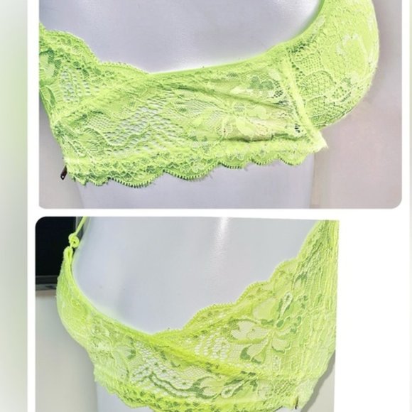 PINK by VICTORIA SECRET "The Date" Lime Green Yellow Lace Bra - Picture 5 of 16